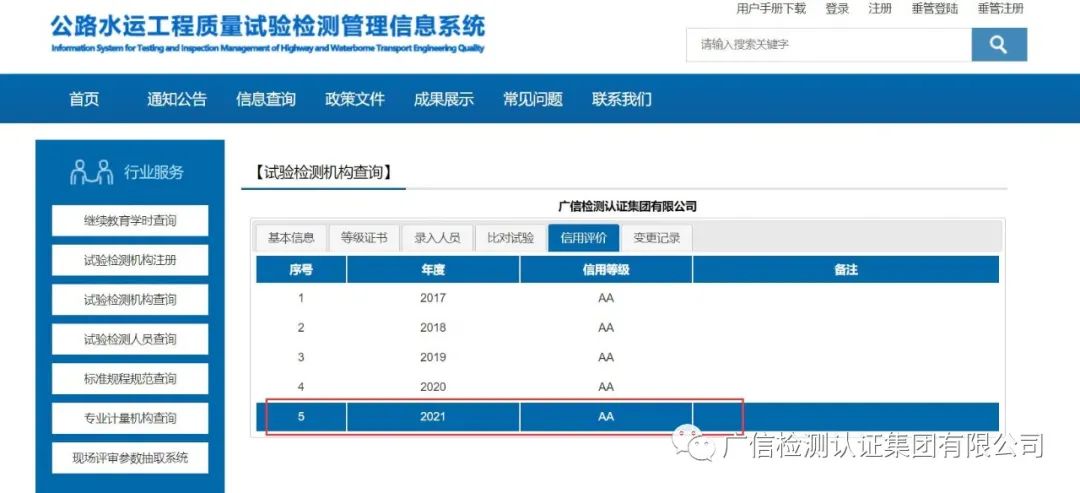 喜报|集团公司连续五年荣获公路水运工程试验检测机构信用评价“AA”级